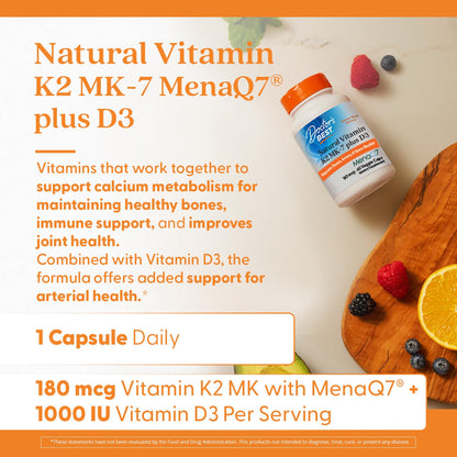 Doctor's Best Vitamin K2 MK-7 + D3 - Supports Bone, Artery & Tissue Health | 60 Veggie Caps