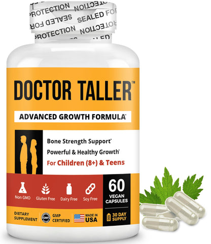 NuBest Doctor Taller Bone Strength Supports for Kids 8+ | Calcium, D3, K2, Amino Acids & Herbal Blend — 60 Vegan Capsules