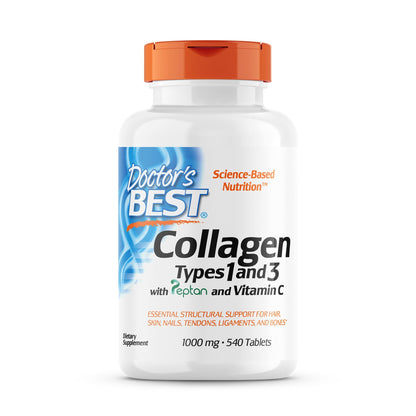 Doctor's Best Collagen Types 1 & 3 with Peptan – 1000 mg per Tablet, 540 Tablets, Non-GMO, Gluten Free, Soy Free