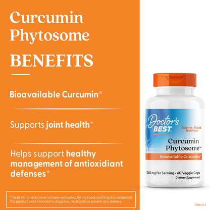 Doctors Best Curcumin Phytosome, Bioavailable Curcumin, Non-GMO, Gluten Free, Soy Free, Vegan 60 Veggie Caps