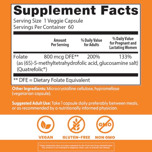 Doctors Best Fully Active Folate 800 with Quatrefolic – Non-GMO, Gluten Free, Vegan