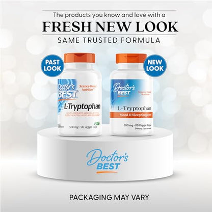 Doctor's Best L-Tryptophan – Sleep & Mood Support | Non-GMO, Vegan, Gluten & Soy Free | 90 Veggie Caps
