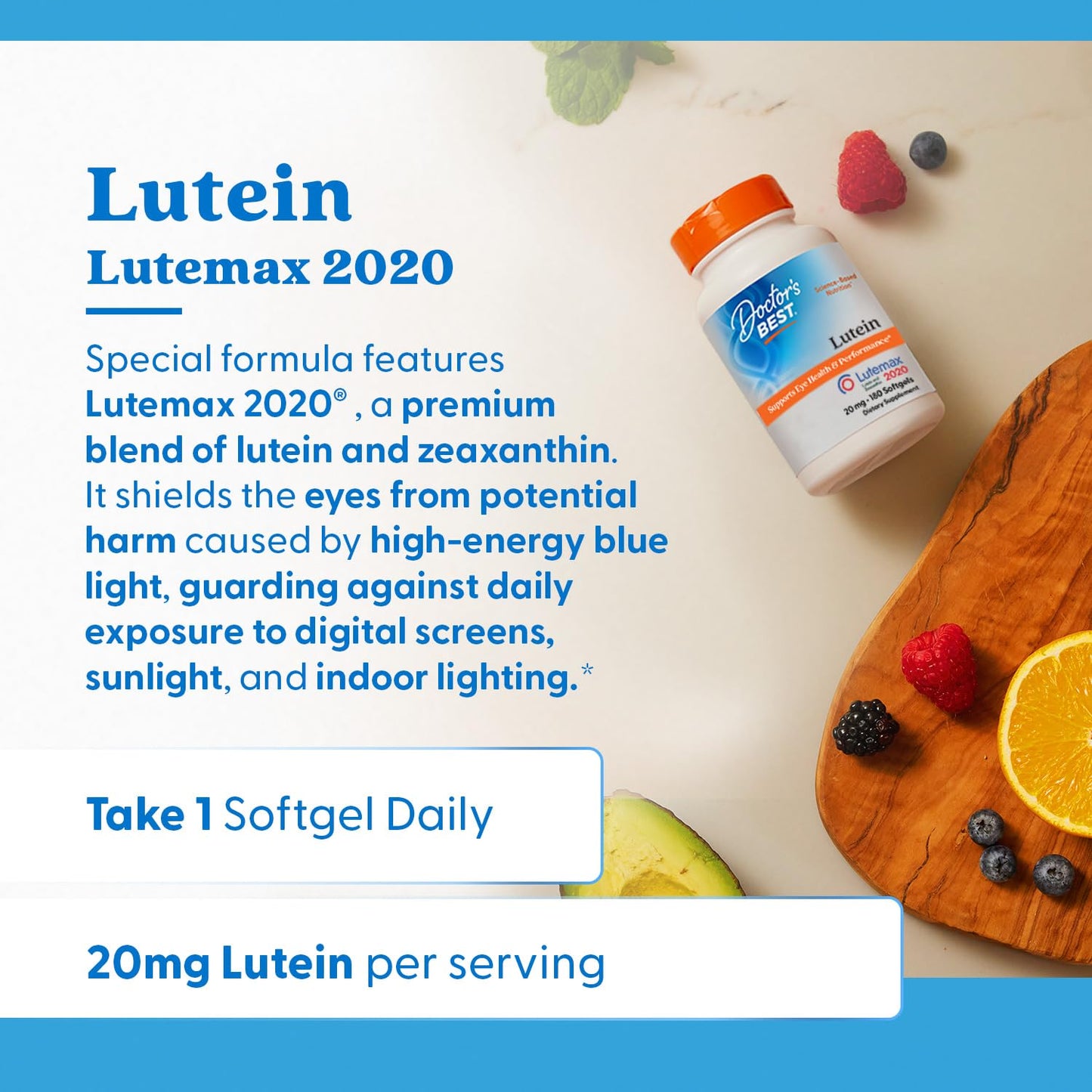 Doctor's Best Lutein 20 mg - Eye Health Support, Non-GMO, Gluten Free | 180 Softgels