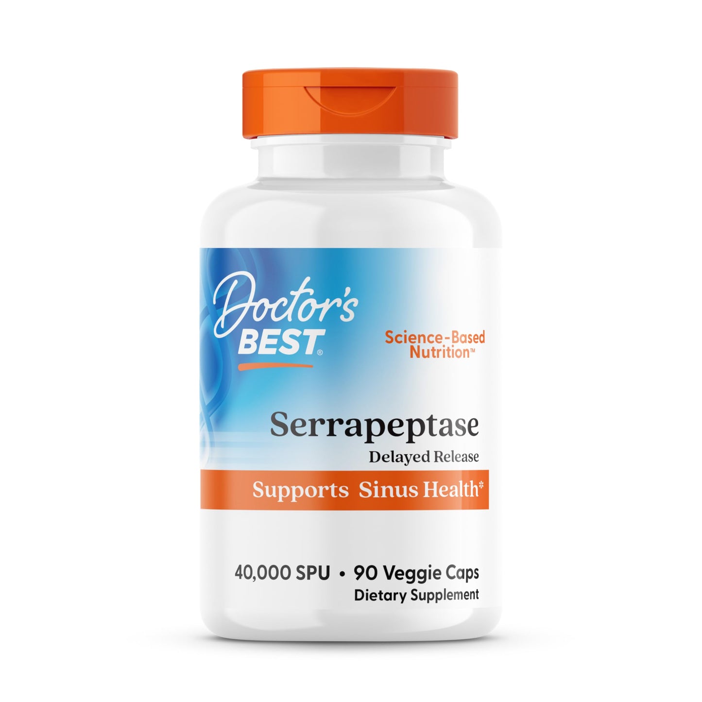 Doctor's BEST Serrapeptase 40,000 SPU – Supports Sinus Health, Vegan & Non-GMO, 90 Veggie Caps
