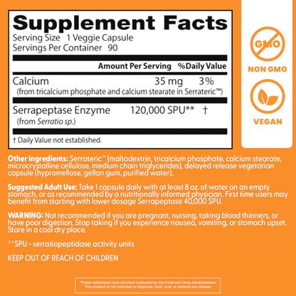 Doctor’s Best High Potency Serrapeptase 120,000 SPU – Supports Sinus Health | Vegan, Non-GMO