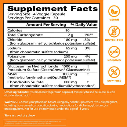 Doctors BEST Vegan Glucosamine Chondroitin MSM – Joint Support, Healthy Hair, Skin, Nails | 120 Veggie Capsules