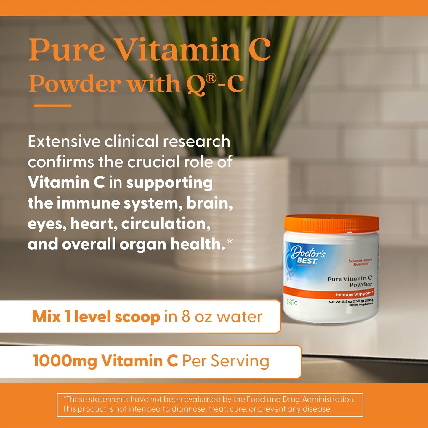 Doctor's Best Vitamin C Powder with Q-C – Immune Support, 250g