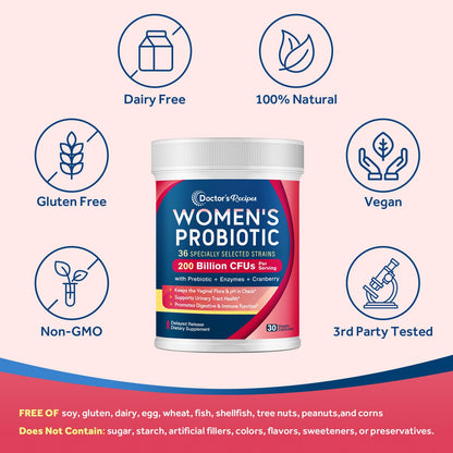 Doctor's Recipes Probiotics for Women – 200B CFUs, 36 Strains, 30 Caps