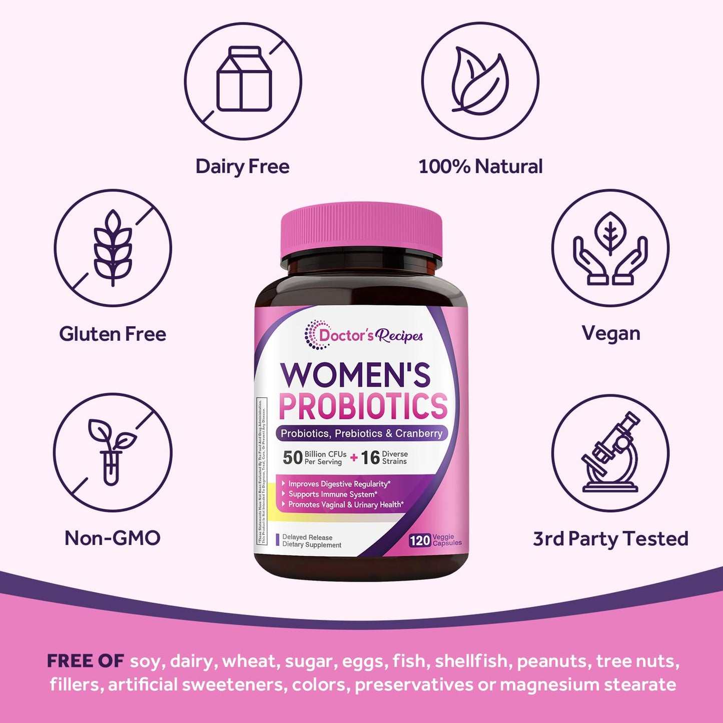 Doctor's Recipes Women's Probiotic – 50B CFU, 16 Strains, Cranberry