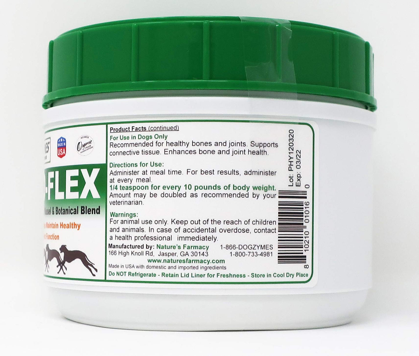 Dogzymes Phyto Flex – Glucosamine, Chondroitin, MSM & Hyaluronic Acid for Dogs (1 lb)