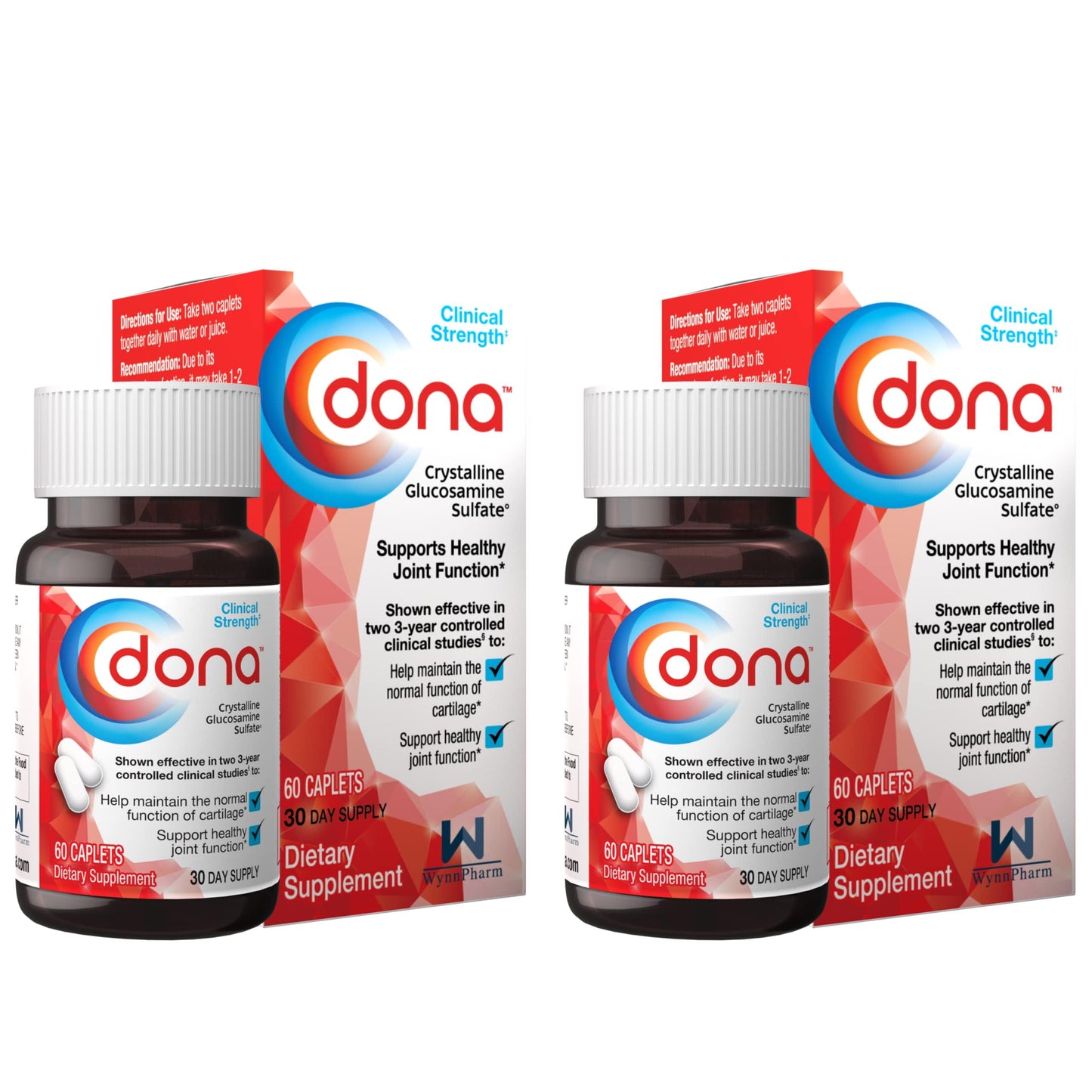 Dona Crystalline Glucosamine Sulfate 750 mg | Joint Health & Knee Comfort | 60 Count (2-Pack)