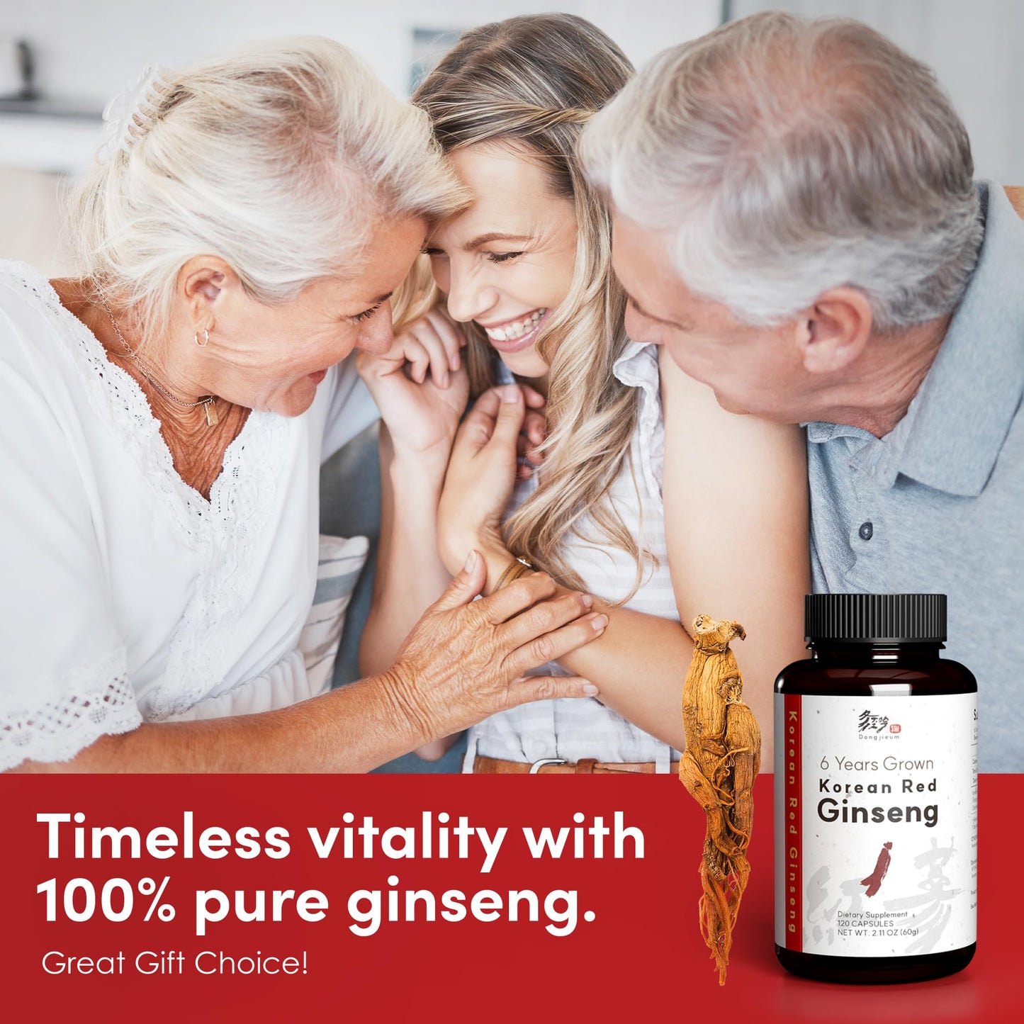 Dongjieum Korean Red Ginseng 6-Year Root - 120 Vegan Capsules | Enhanced Ginsenosides