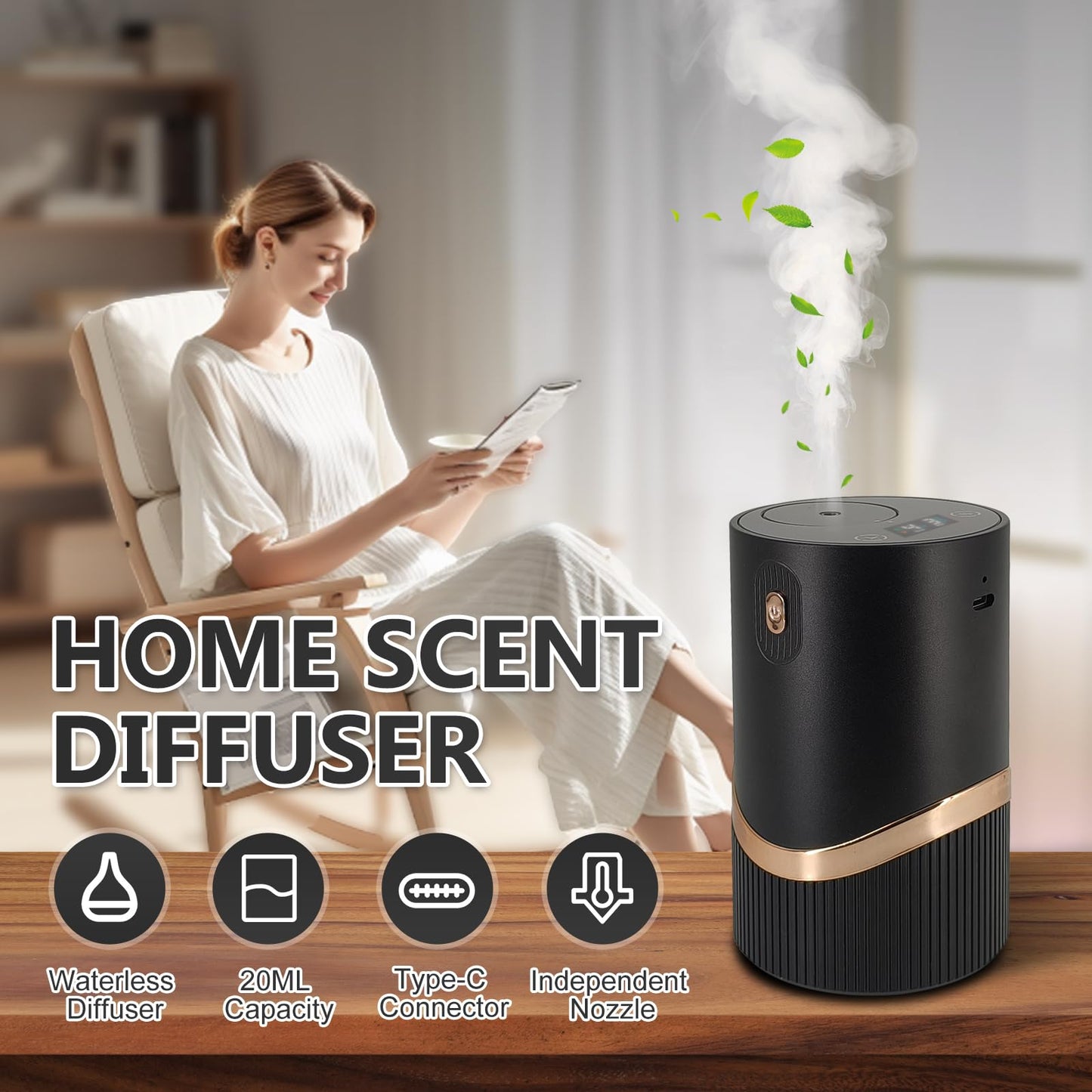 Dongzhen Waterless Car Essential Oil Diffuser — Dual-Mode Rechargeable Mini Diffuser for Home & Car