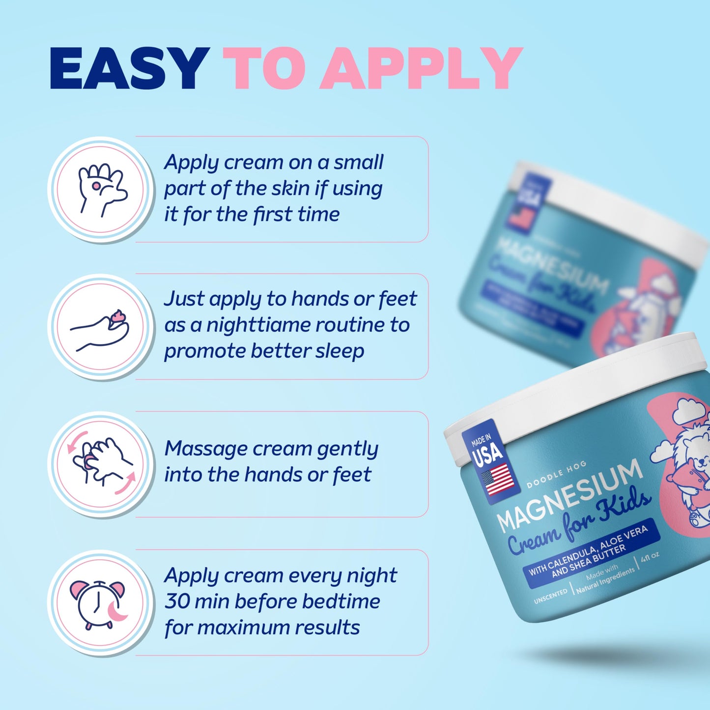 DOODLE HOG Magnesium Cream for Kids – Soothing Sleep Support (USA Made, 4 oz, Unscented)