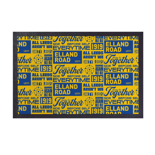 Leeds - Word Montage - Yellow & Blue Door Mat - 60cm x 40cm