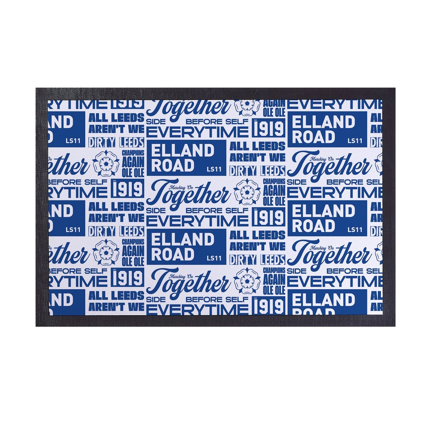 Leeds - Word Montage - White & Blue Door Mat - 60cm x 40cm