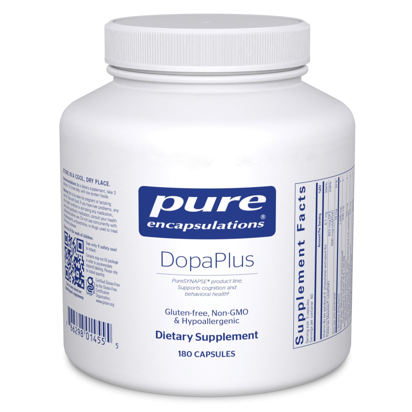 Pure Encapsulations DopaPlus — Supports Dopamine Production for Daily Brain Function* | Folate, B6 & L-5-MTHF | Non-GMO & Vegan - 180 Capsules