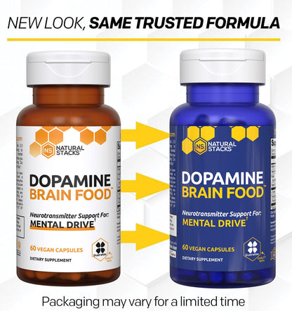 Natural Stacks Dopamine Brain Food - 650 mg L-Tyrosine for Focus & Mental Drive (60 Capsules)