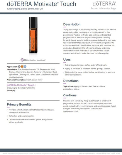 doTERRA Motivate Touch Roller — Uplift & Focus Essential Oil Blend