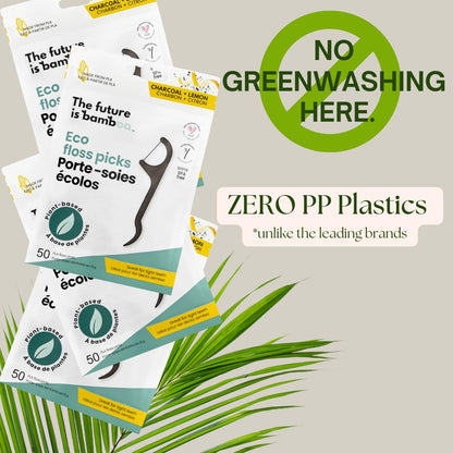 Floss Picks 6 Pack (300 Pieces) – Plant-Based, Eco-Friendly Bamboo Dental Flossers for Adults & Kids | Oral Care