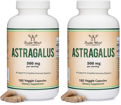 Double Wood Supplements Astragalus Immune Support 500mg – 180 Capsules Pack of 2 | Non-GMO, Gluten Free, Third-Party Tested