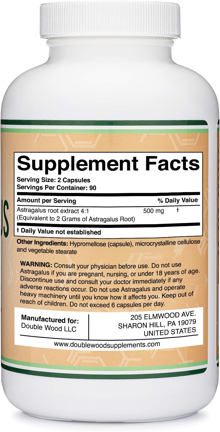 Double Wood Supplements Astragalus Immune Support 500mg – 180 Capsules Pack of 2 | Non-GMO, Gluten Free, Third-Party Tested
