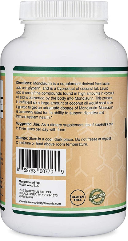 Double Wood Monolaurin Immune Support – 1,000mg per Serving, 210 Capsules (Vegan, Non-GMO, Gluten Free) – Pack of 2