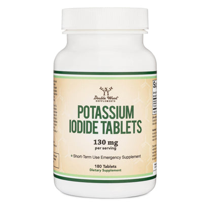 Potassium Iodide 130mg Tablets | 180 Count, 3-Month Emergency Supply | Double Wood (Pack of 2)