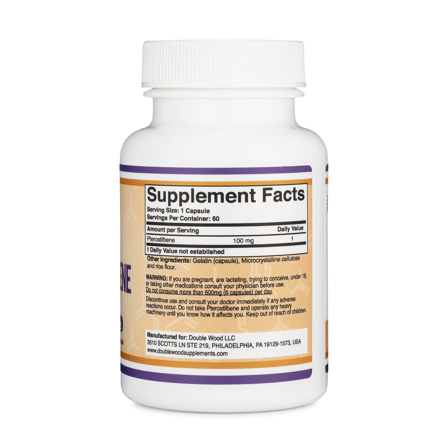 Double Wood Pterostilbene 100mg Capsules – 60 Count Pack of 2 | Third-Party Tested, Non-GMO, Gluten Free