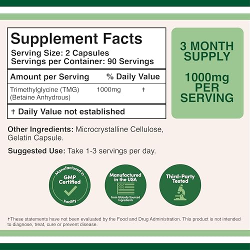 Double Wood TMG Trimethylglycine 1,000mg – 180 Capsules | Homocysteine Support