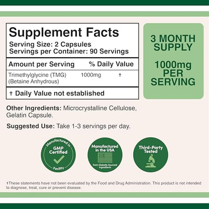Double Wood TMG Trimethylglycine 1,000mg – 180 Capsules | Homocysteine Support
