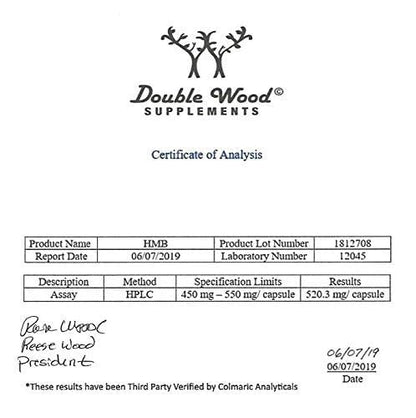 Double Wood Supplements HMB Supplement – 120 Capsules, Pack of 2, 1000 mg per Serving, Gluten Free, Non-GMO, Third-Party Tested