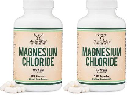Double Wood Magnesium Chloride – 180 Capsules, 1000 mg per Serving, Supports Digestive & Bone Health – Non-GMO & Gluten Free (Pack of 2)