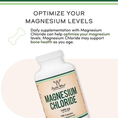 Double Wood Magnesium Chloride – 180 Capsules, 1000 mg per Serving, Supports Digestive & Bone Health – Non-GMO & Gluten Free (Pack of 2)