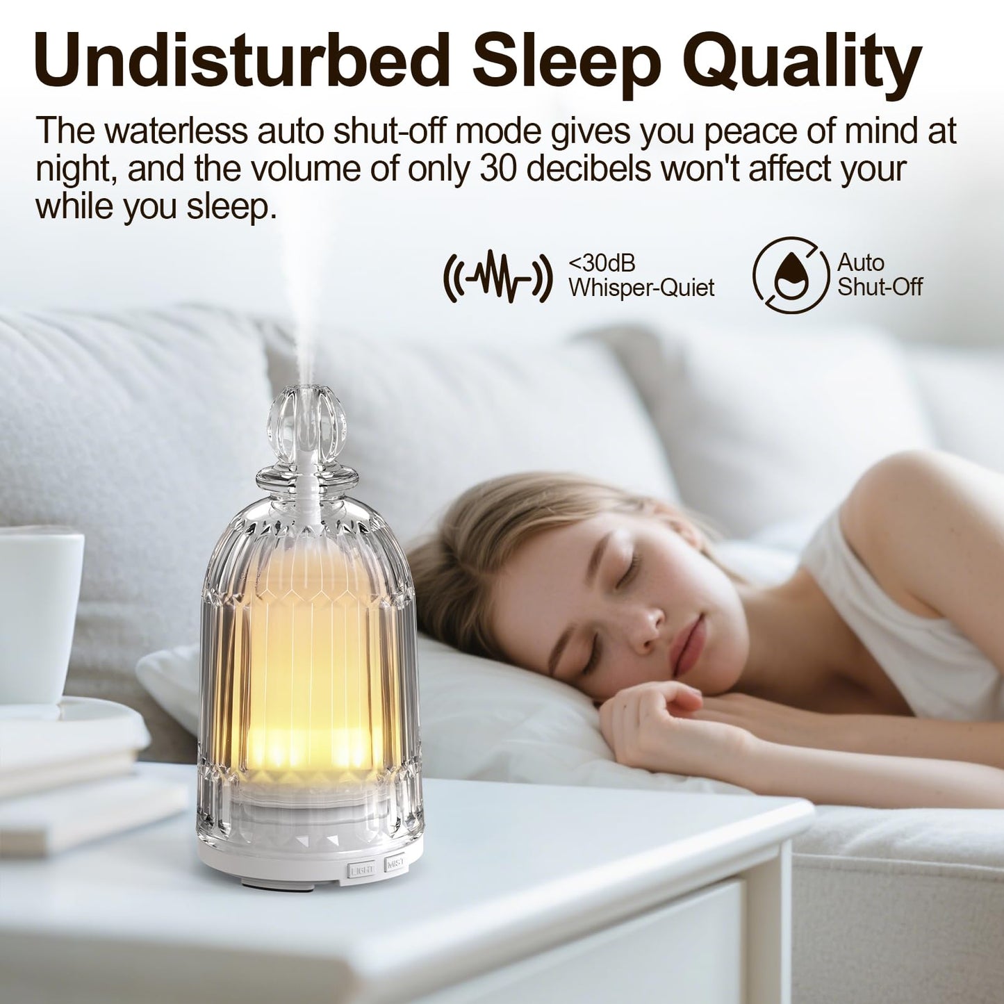 DOUDING 120ml Glass Essential Oil Diffuser | Auto Shut-Off, 7-Color LED, White Base