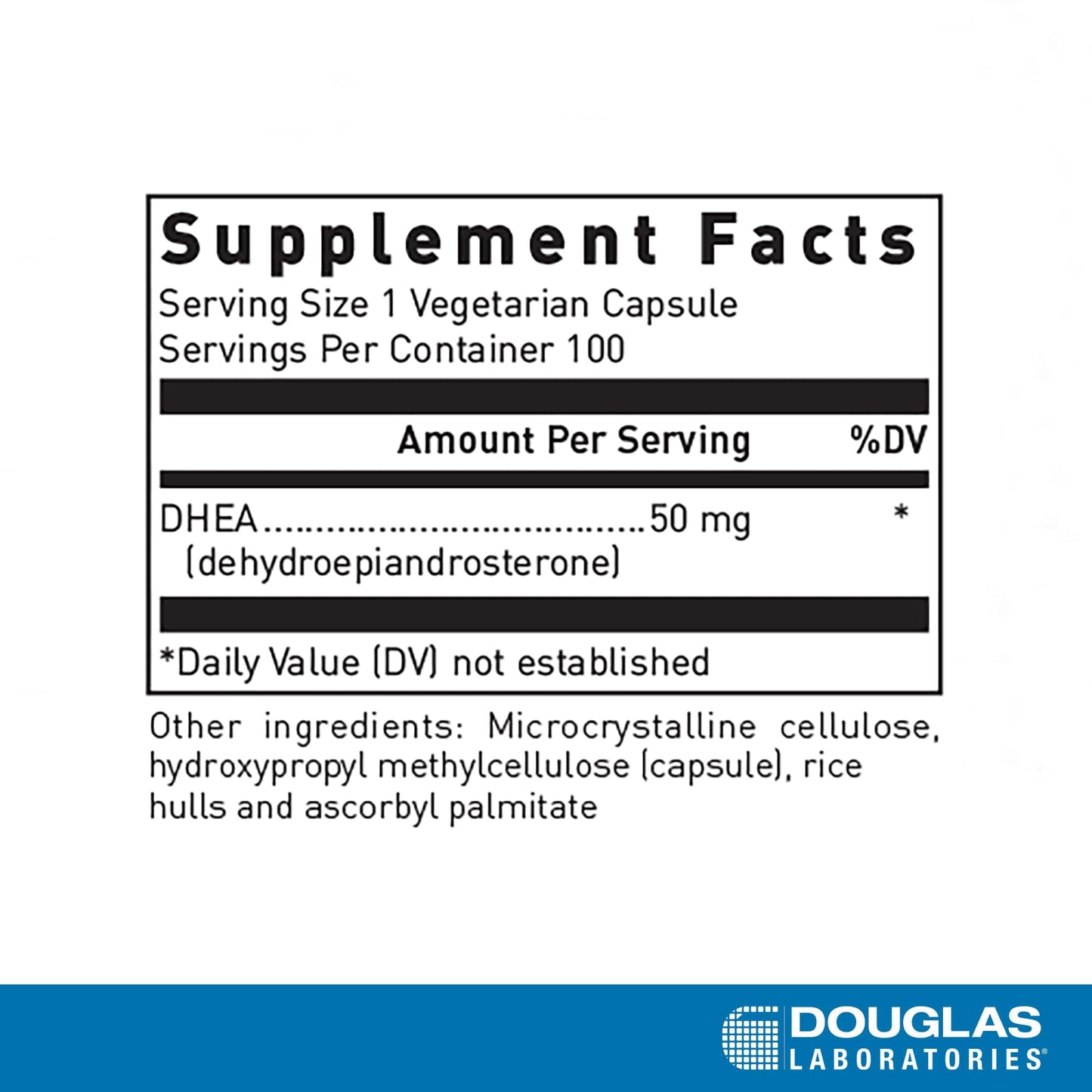 Douglas Laboratories DHEA 50 mg Capsules – Micronized for Hormone Balance, Immunity, Brain & Bone Health | Non-GMO | 100 Vegetarian Capsules