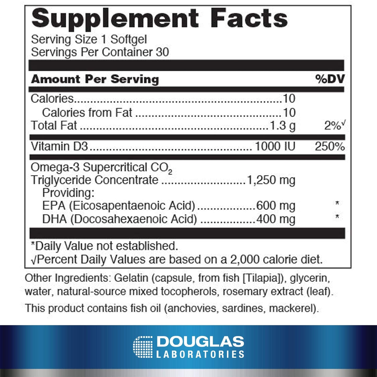 Douglas Laboratories Quell Fish Oil EPA/DHA Plus D 3:2 EPA:DHA, 1000 IU Vitamin D3 | 30 Softgels