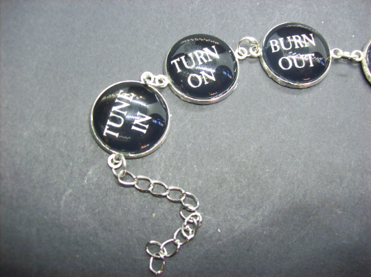 Bracelet , Sisters Of Mercy inspired  "Tune In ,Turn On ,Burn Out" :gothic witchy