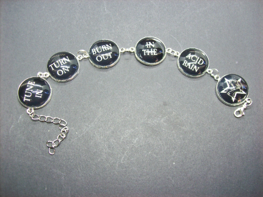 Bracelet , Sisters Of Mercy inspired  "Tune In ,Turn On ,Burn Out" :gothic witchy