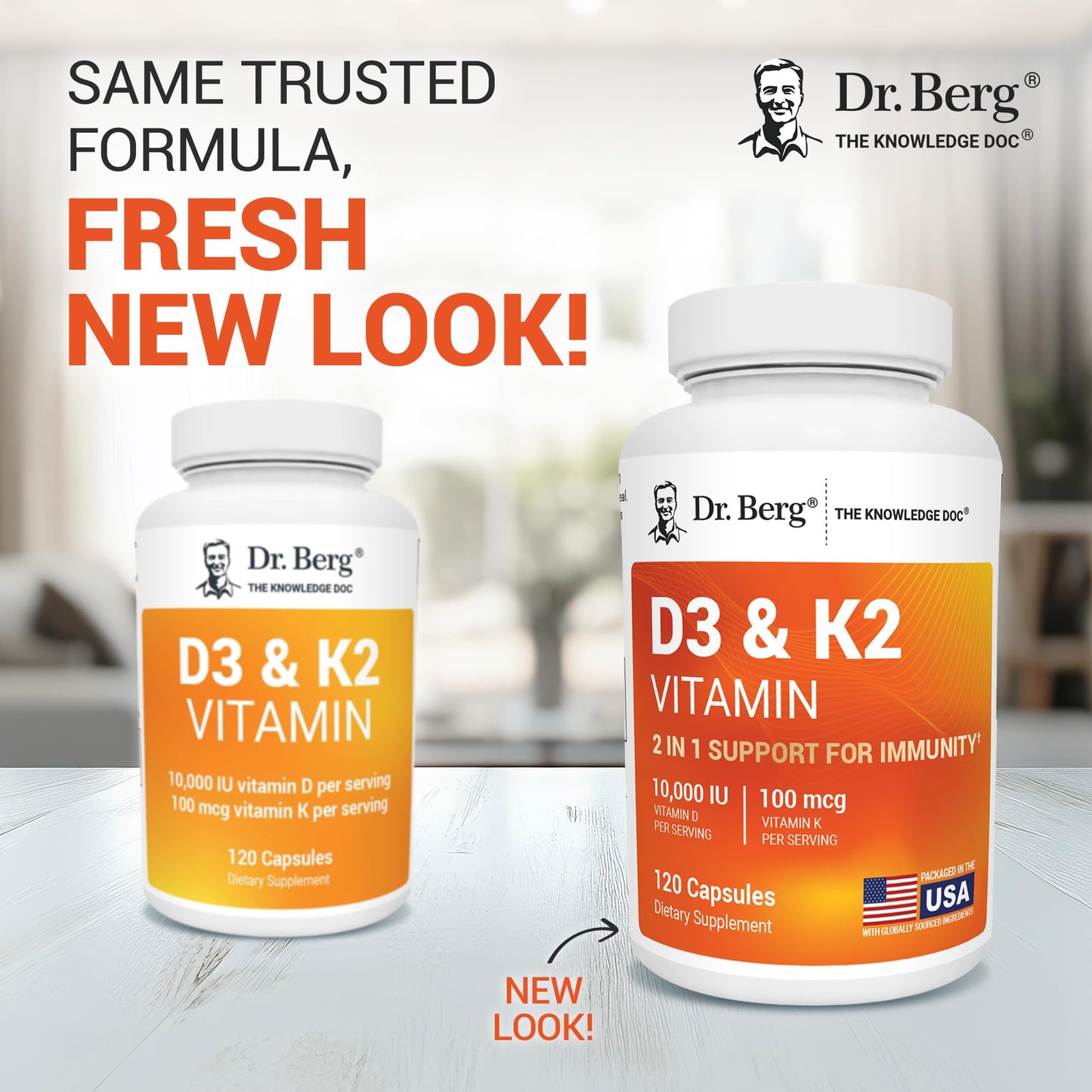 Dr. Berg Vitamin D3 K2 10,000 IU | 120 Capsules | Lab-Tested, High Absorption