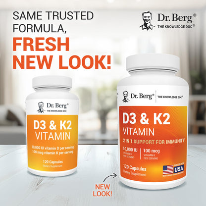 Dr. Berg Vitamin D3 K2 10,000 IU | 120 Capsules | Lab-Tested, High Absorption