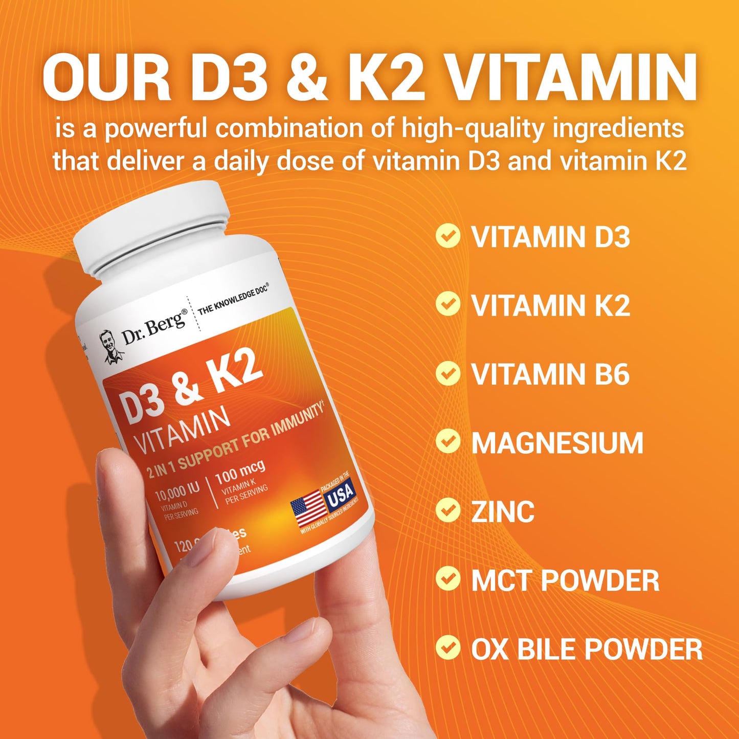 Dr. Berg Vitamin D3 K2 10,000 IU | 120 Capsules | Lab-Tested, High Absorption