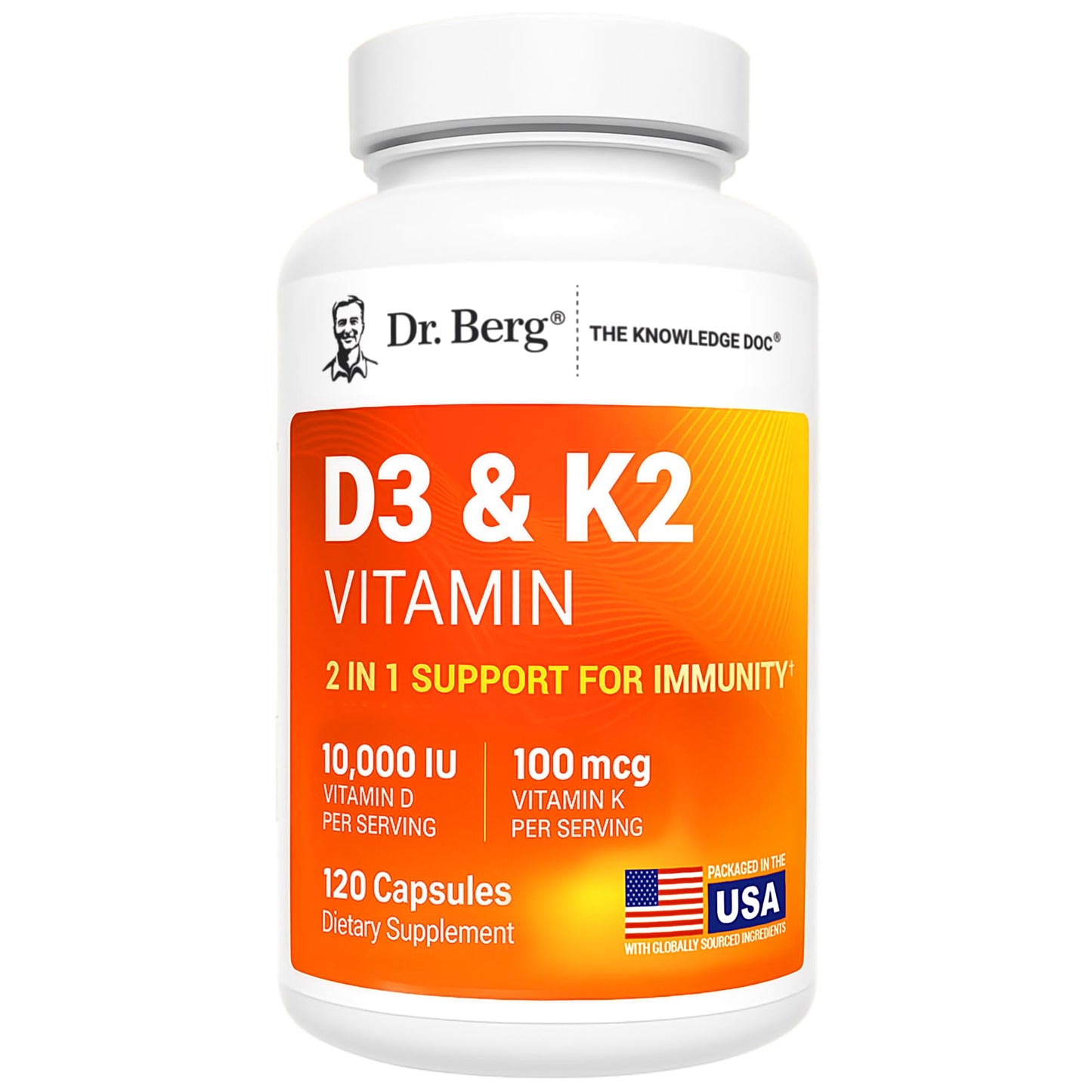 Dr. Berg Vitamin D3 K2 10,000 IU | 120 Capsules | Lab-Tested, High Absorption