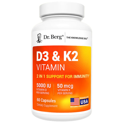 Dr. Berg Maximum Strength 2-in-1 Vitamin D3 K2 5000 IU | 60 Capsules