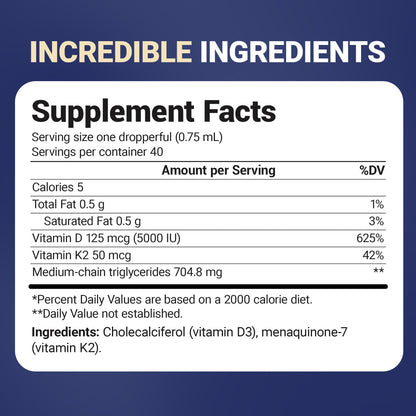 Dr. Berg D3 K2 Liquid Drops with MCT Oil – 5000 IU, Unflavored (1 fl oz)
