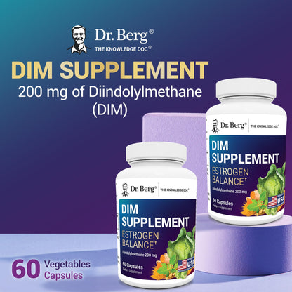 Dr. Berg DIM Supplement for Estrogen Balance – Diindolylmethane + Black Pepper, 60 Capsules