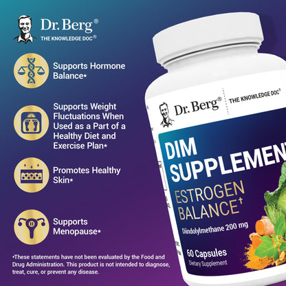 Dr. Berg DIM Supplement for Estrogen Balance – Diindolylmethane + Black Pepper, 60 Capsules