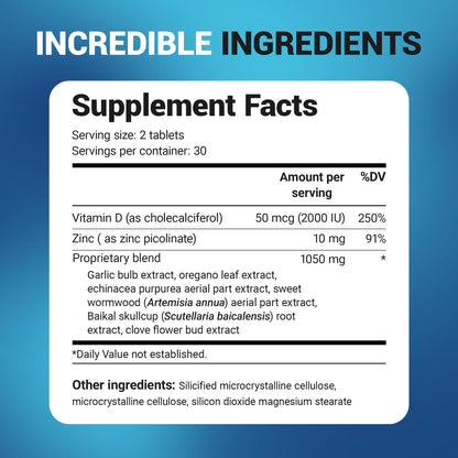 Dr. Berg Immune Support with Echinacea | Vitamin D 2000 IU & Zinc 10 mg | 60 Tablets