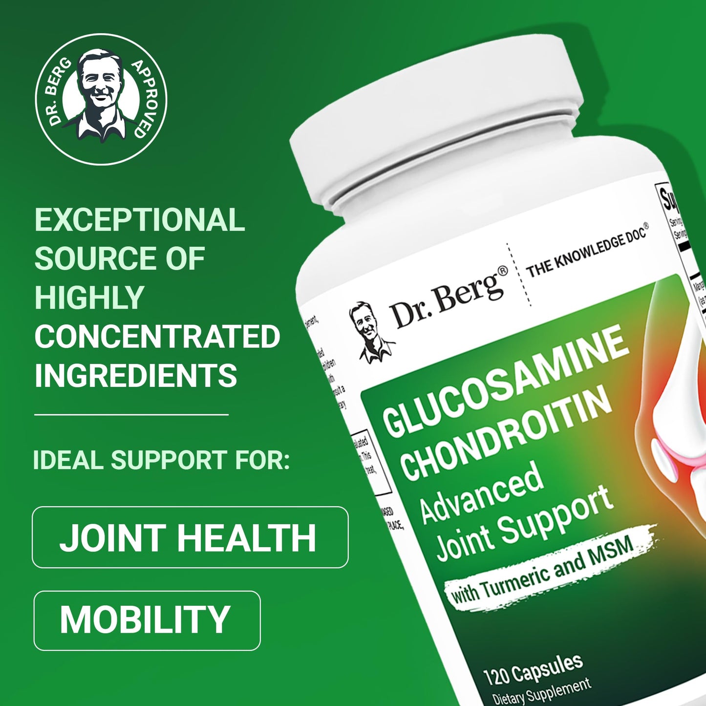 Dr. Berg Glucosamine Chondroitin MSM Turmeric & Boswellia – Advanced Joint Support with 1500 mg Glucosamine Sulfate (120 Capsules)