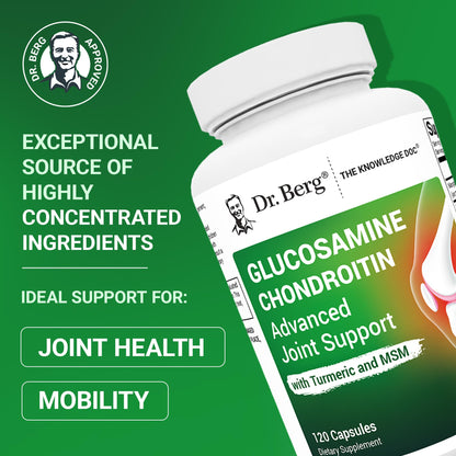 Dr. Berg Glucosamine Chondroitin MSM Turmeric & Boswellia – Advanced Joint Support with 1500 mg Glucosamine Sulfate (120 Capsules)